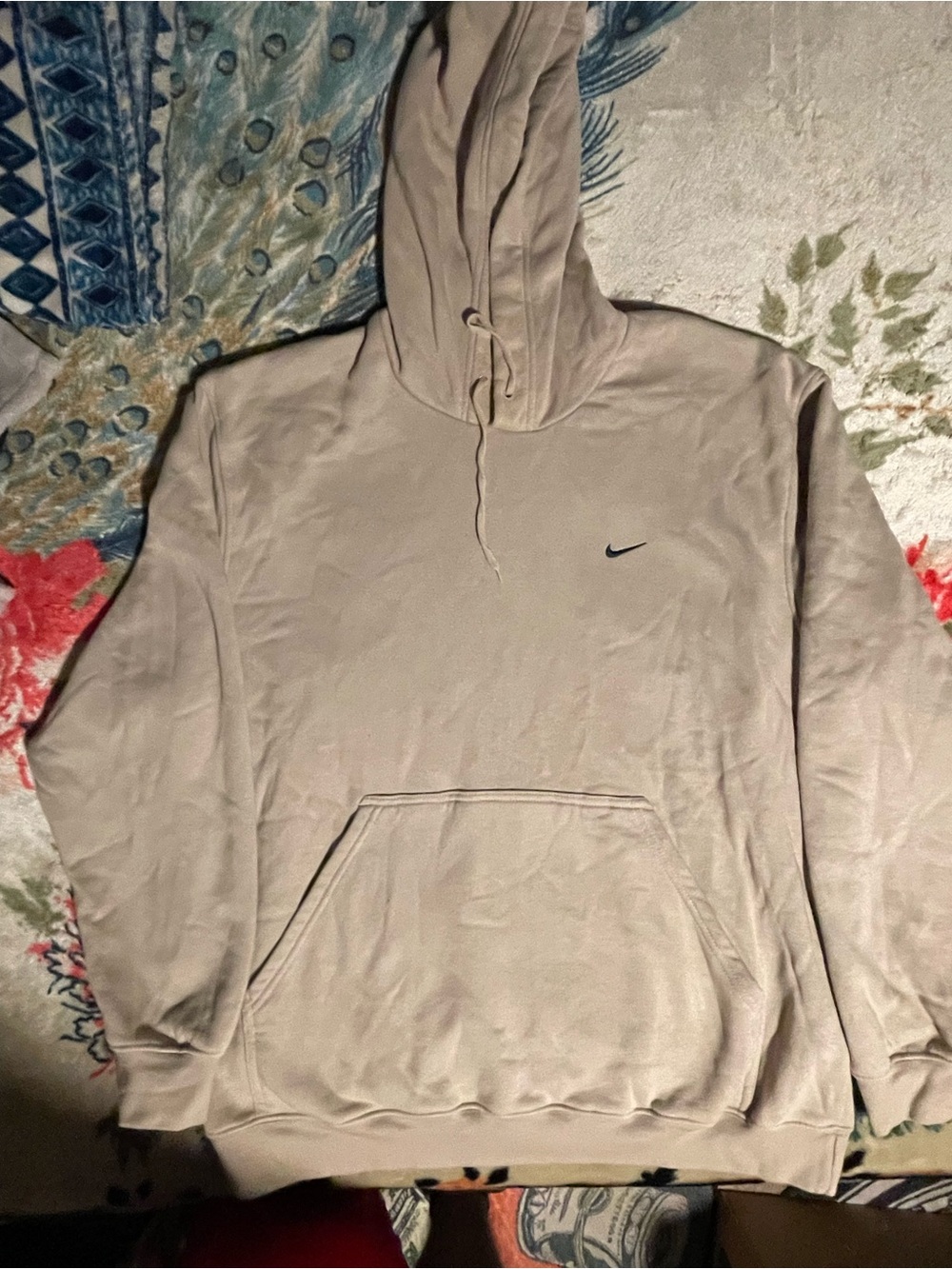 Nike Beige Pullover Hoodie with Small Black Swoosh